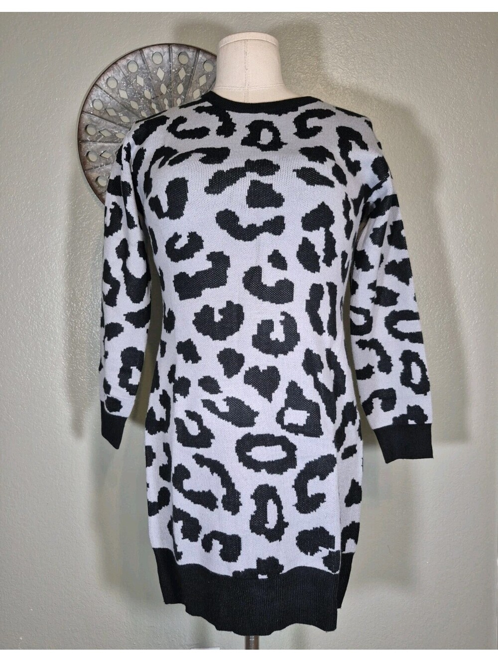 Elings Sweater Dress Women's Sz M Blue Cheetah Print
